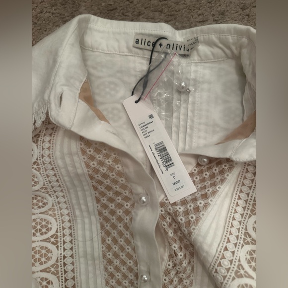 BRAND NEW NWT Alice + Olivia White Meeko Eyelit Embroidered Mini Shirt Dress - Picture 12 of 14